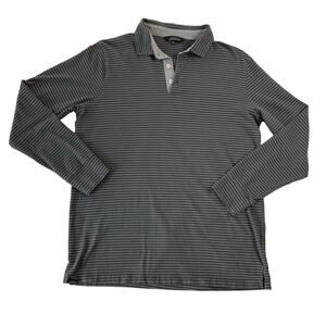 Simply Southern Men's Large Stripe Long-Sleeve Polo Shirt Grey